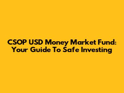 CSOP USD Money Market Fund: Your Guide To Safe Investing