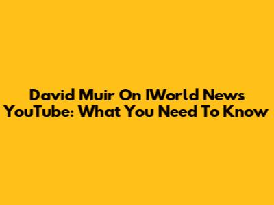 David Muir On IWorld News YouTube: What You Need To Know
