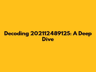 Decoding 202112489125: A Deep Dive