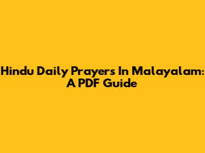 Hindu Daily Prayers In Malayalam: A PDF Guide