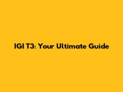 IGI T3: Your Ultimate Guide