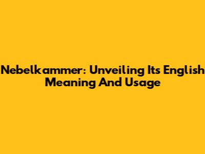 Nebelkammer: Unveiling Its English Meaning And Usage