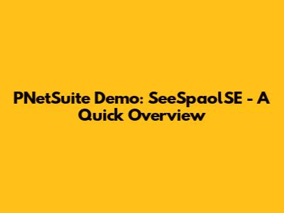 PNetSuite Demo: SeeSpaolSE - A Quick Overview