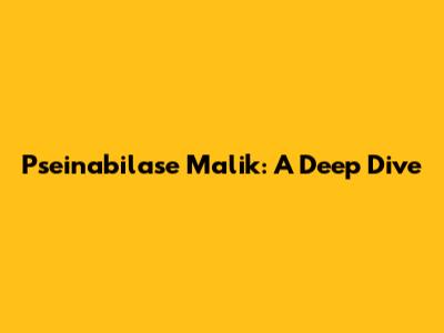 Pseinabilase Malik: A Deep Dive